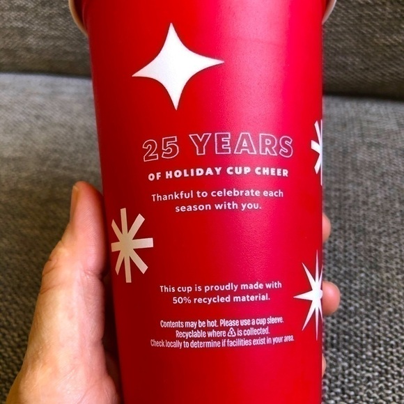 Starbucks Reusable Red Holiday Cup 16 oz Red 25 Years Christmas Holidays - Picture 5 of 10